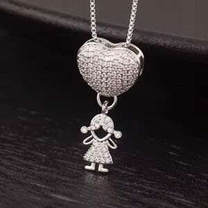 Silver Diamond Daughter Figure Necklace
